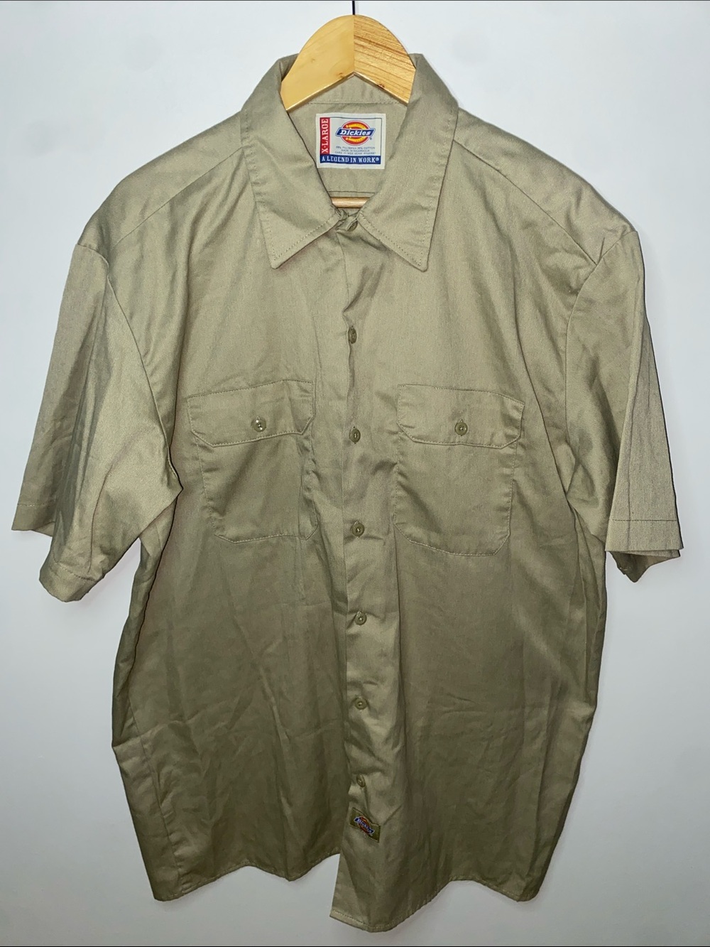 Dickies Men’s Short Sleeve Button-Down Shirt in Khaki Tan